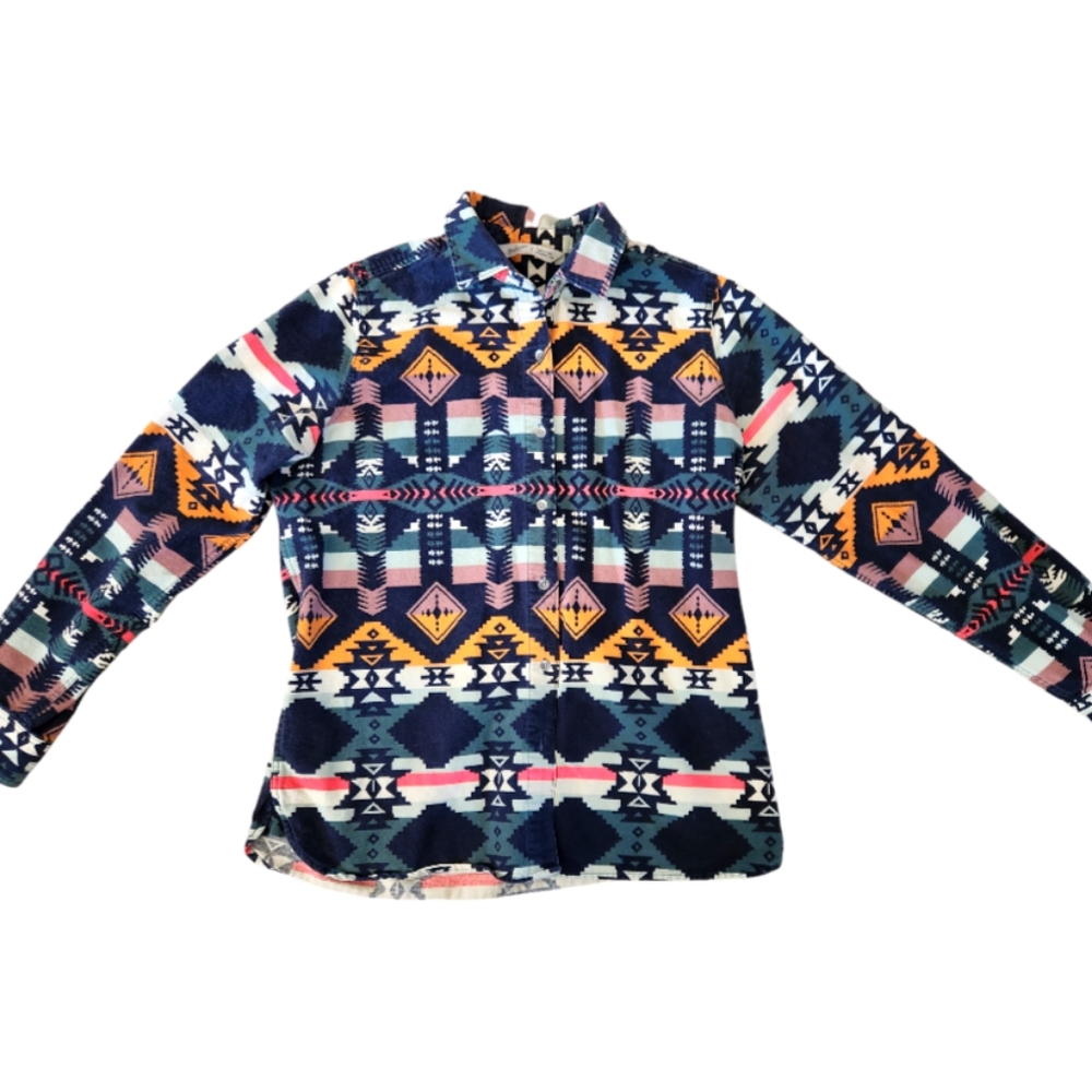 WOOLRICH Top Womens S Southwestern Aztec Flannel Button-Up Cotton Shirt
